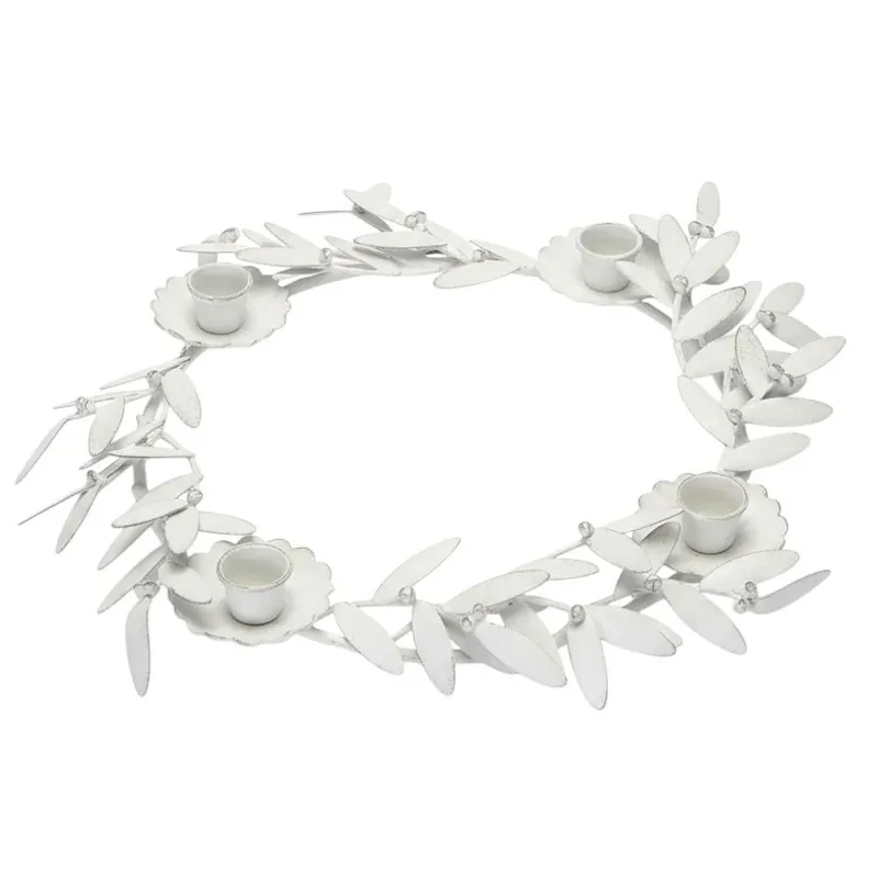 Adventskranz Blätter Landhaus Creme Shabby Dekokranz Advent Stabkerzen Metall