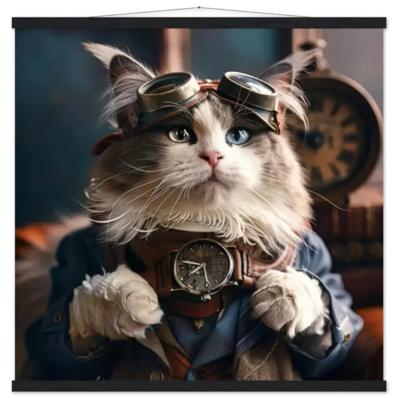 Schulposter – Australian-Mist-Katze Motiv, Steampunk-Kunstmotiv, Magnetische Holzaufhängung | St Tropez Art
