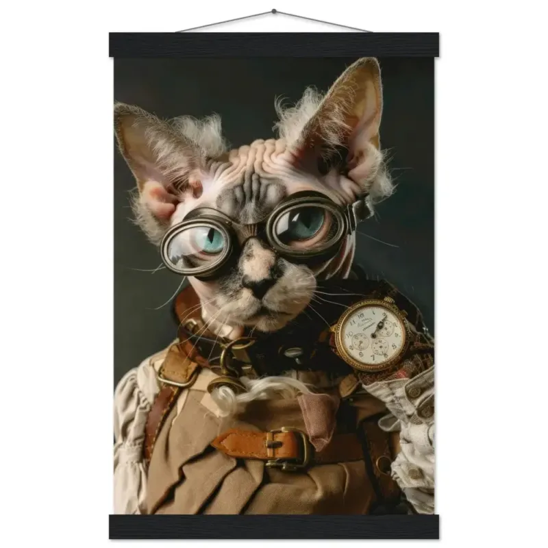 Schulposter – Devon Rex Katze, Steampunk-Outfit, antike Taschenuhr | St Tropez Art