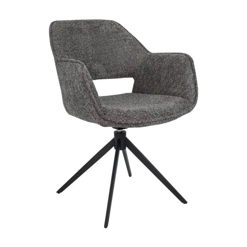Drehstuhl – Bouclé Stoff, Metallgestell, Dunkelgraue Farbe - Owen | Kick Collection