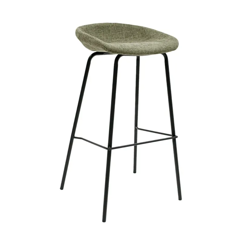 Barhocker – Strukturstoff Bezug, Schwarzes Metallgestell, Grüne Farbe, 80 cm Höhe - Riga | Kick Collection