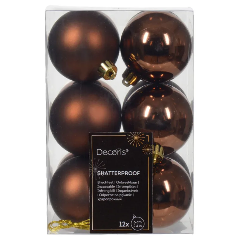 KI-generiertes Bild 12 Design Weihnachtskugeln 6cm Braun Espresso Set Kunststoff Weihnachtsbaum-Deko