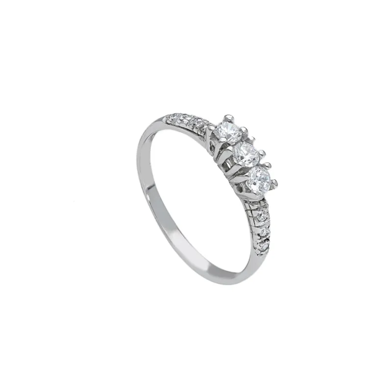 18 Karat Gold - 750 Weissgold Ring mit Zirkonia Steinen - 130358