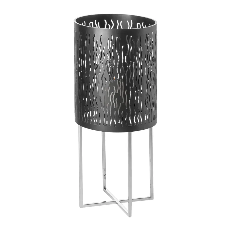 Windlicht – Schwarzes Metall, Silberner Glanz, Wellenförmiges Muster - Baccus | Fink Living