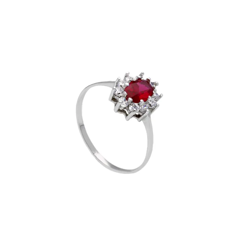 18 Karat Gold - 750 Zirkonia Ring mit roten Stein - 152051