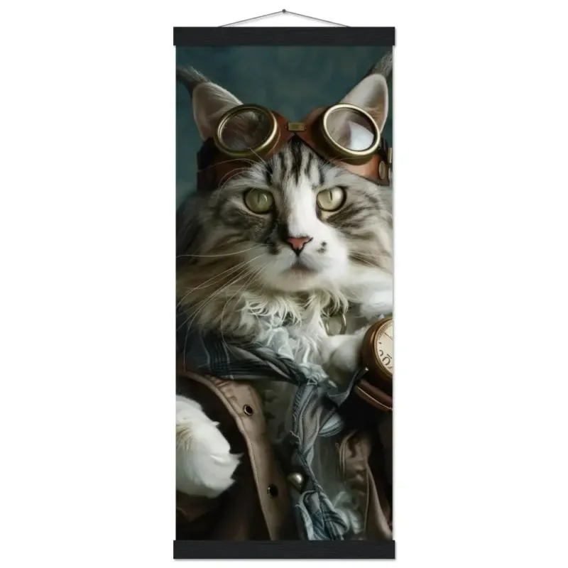 Schoolposter - Maine-Coon-Katze, beiger Mantel, Kupferknöpfe, bronzene Taschenuhr | St Tropez Art