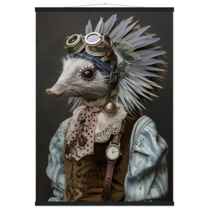 Schulposter – Stekelvarken-Hund Motiv, Steampunk-Kunstmotiv, Magnetische Holzaufhängung | St Tropez Art