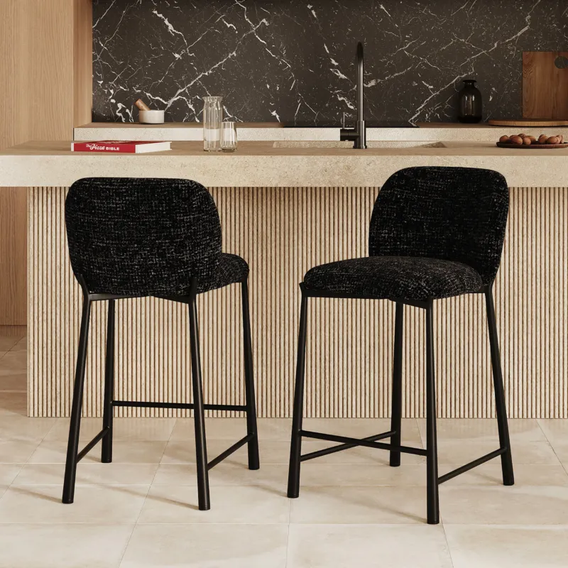 Lot de 2 chaises Bento pour ilot central 65,5 cm en tissu texturé noir