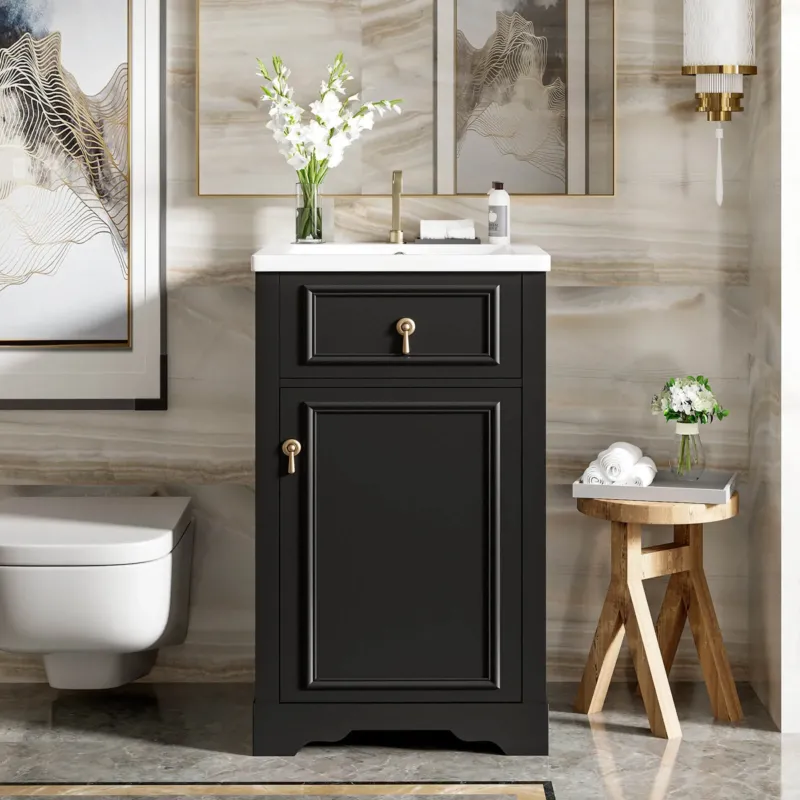 20 in Black Mid Century Modern Freestanding Vanity