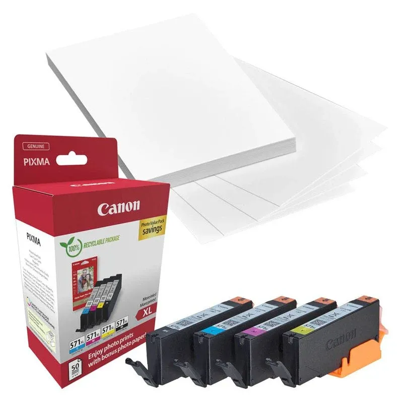 Canon CLI-571 XL C/M/Y/BK schwarz, cyan, magenta, gelb Druckerpatronen + Fotopapier