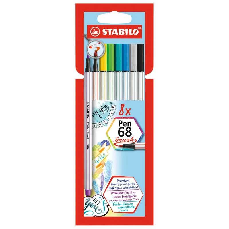 STABILO Pen 68 brush Brush-Pens farbsortiert, 8 St.