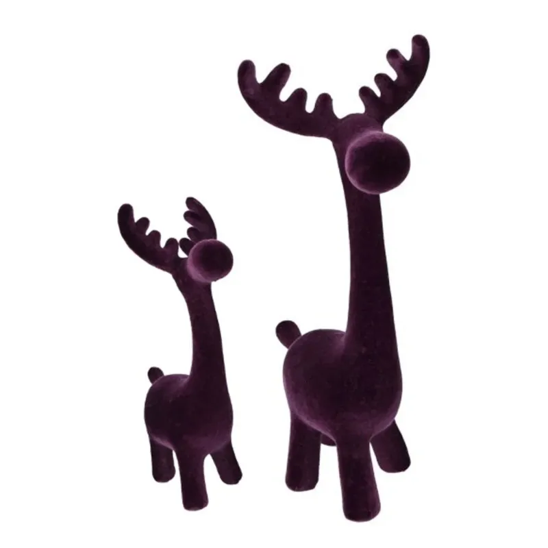 2er Set Dekorentier Lila, Purpur oder Grau modern Kunststoff Weihnachtsdeko Dekorentier