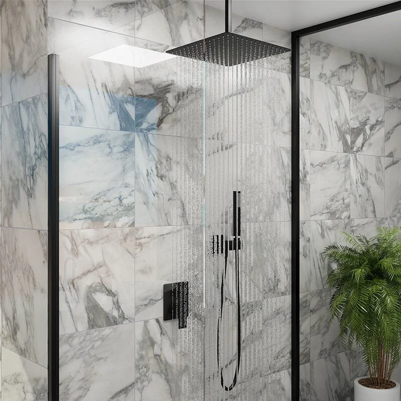 12" Ceiling-Mounted Square Shower Systems with Rain Shower Head & Hand Shower Combo Set