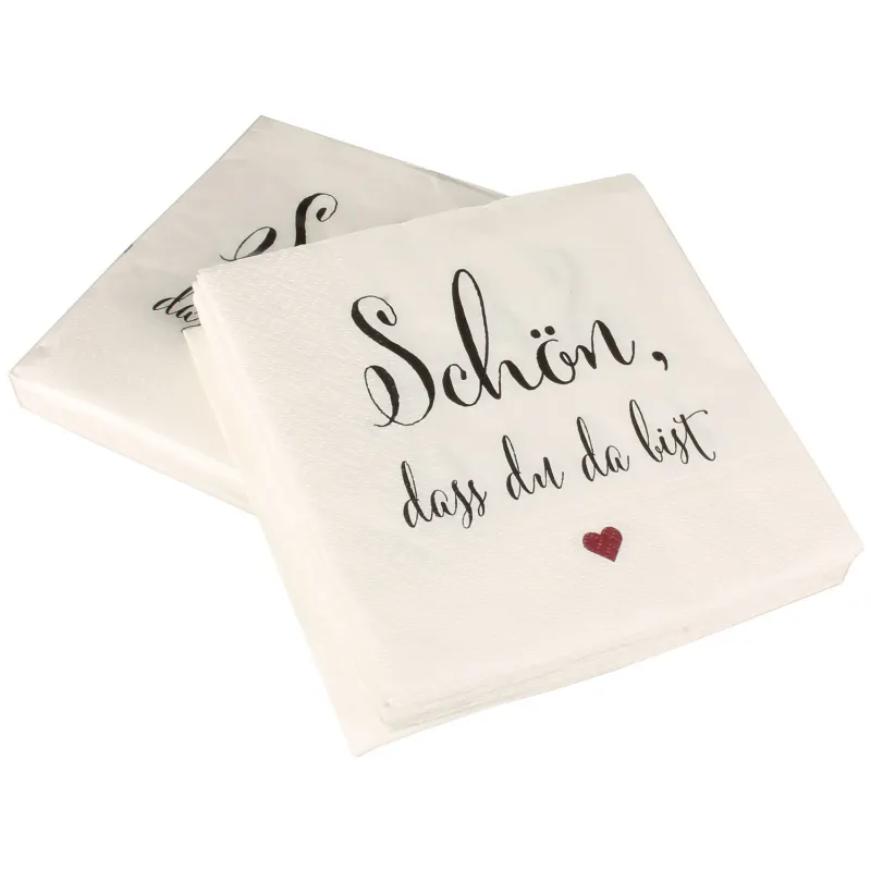 40 Stk. Servietten mit Spruch Schön das Du da bist