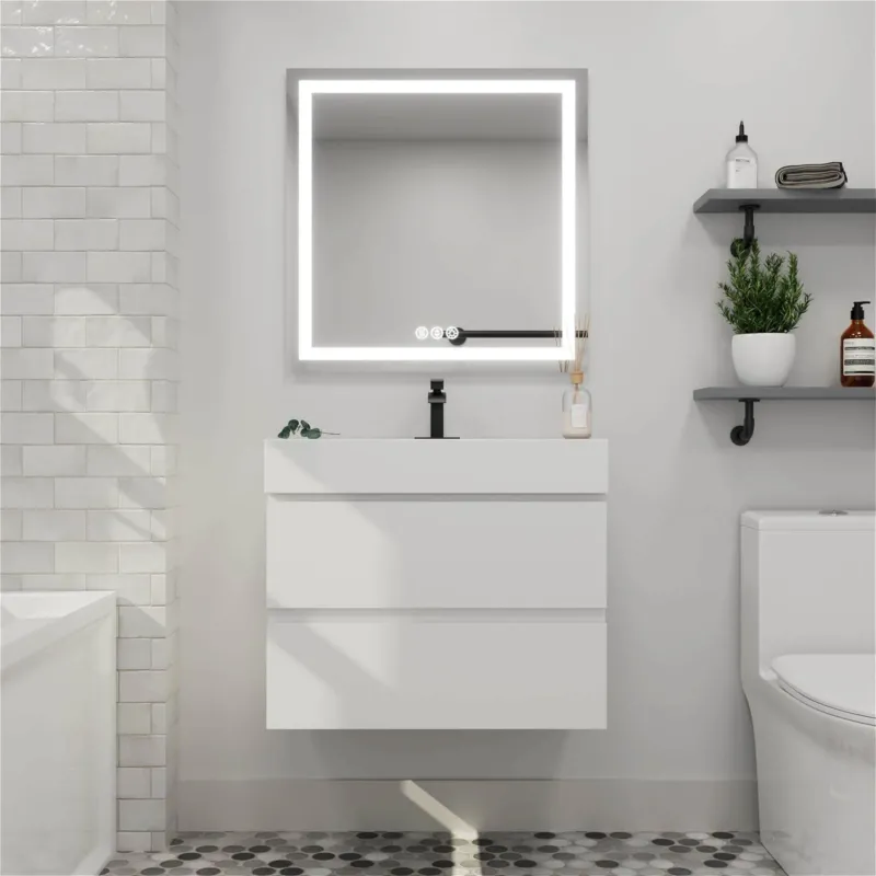 30 in White Wall Mounted Bathroom Vanity Unit