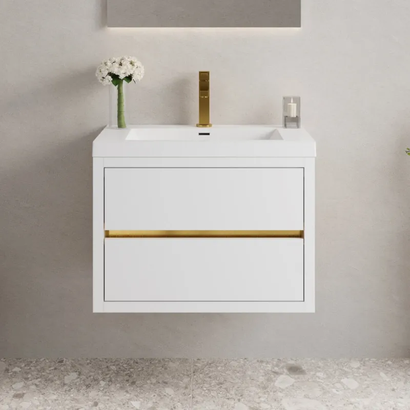 30" Modern Floating Single-Sink Vanity with Gold Accents