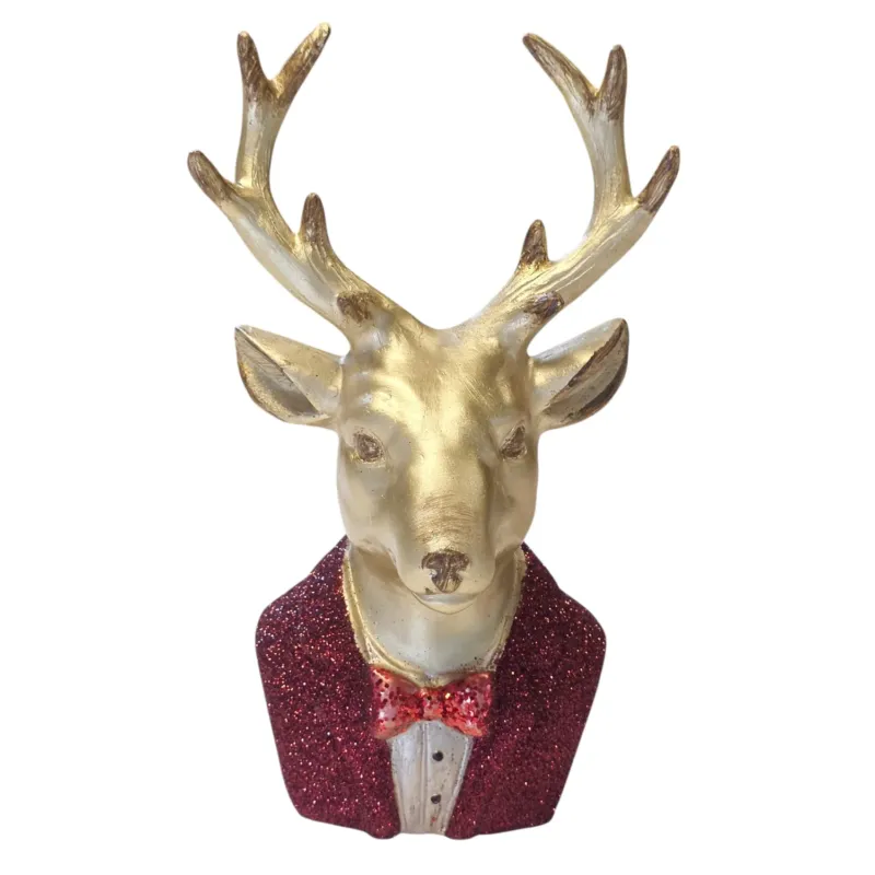 Dekobüste Rentier Rot Gold Dekorentier Polyresin modern 24 cm