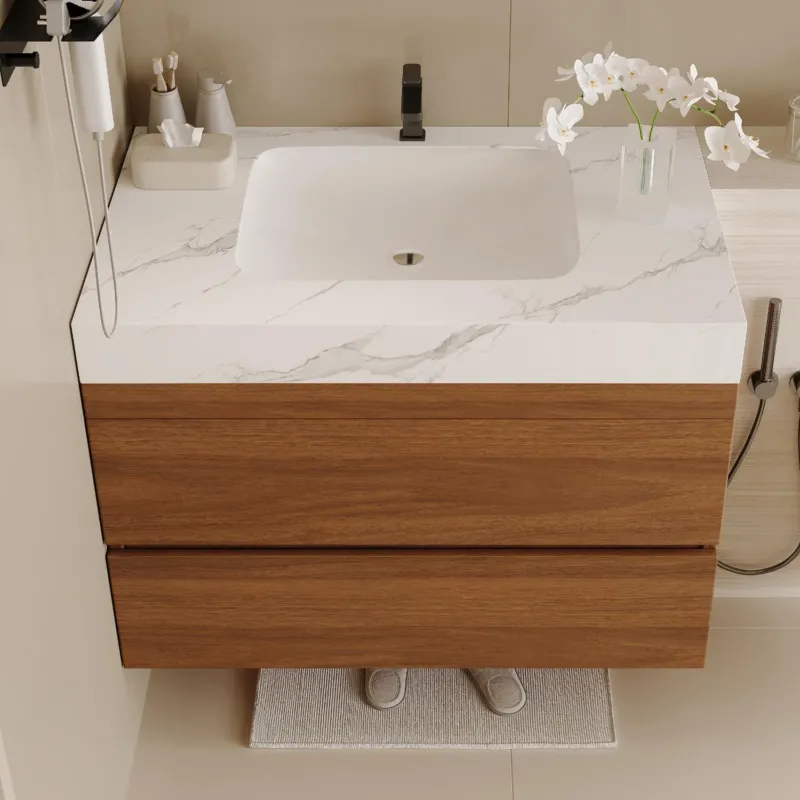 30 inch Bathroom Vanity Faux Marble Countertop Top View Close Up