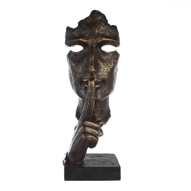 Skulptur – Kunstharz Antikfinish, Bronzefarbene Oberfläche, Gesichtsmotiv, 100 cm - Silence | Gilde
