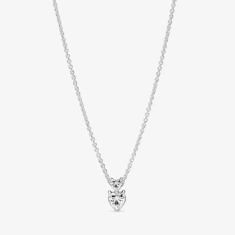 Pandora Doppelherz-Anhänger Funkelnde Collier-Halskette