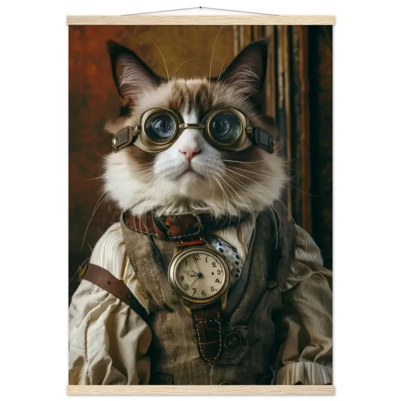 Schulposter - Schneeschuhkatze-Motiv, mattes FSC-zertifiziertes Papier, Magnet-Holzleisten aus Kiefernholz, magnetische Holzdübel oben & unten | St Tropez Art