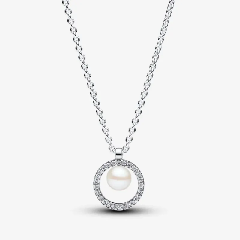 Pandora Collier-Halskette: Süsswasserzuchtperle & Pavé, Sterling-Silber