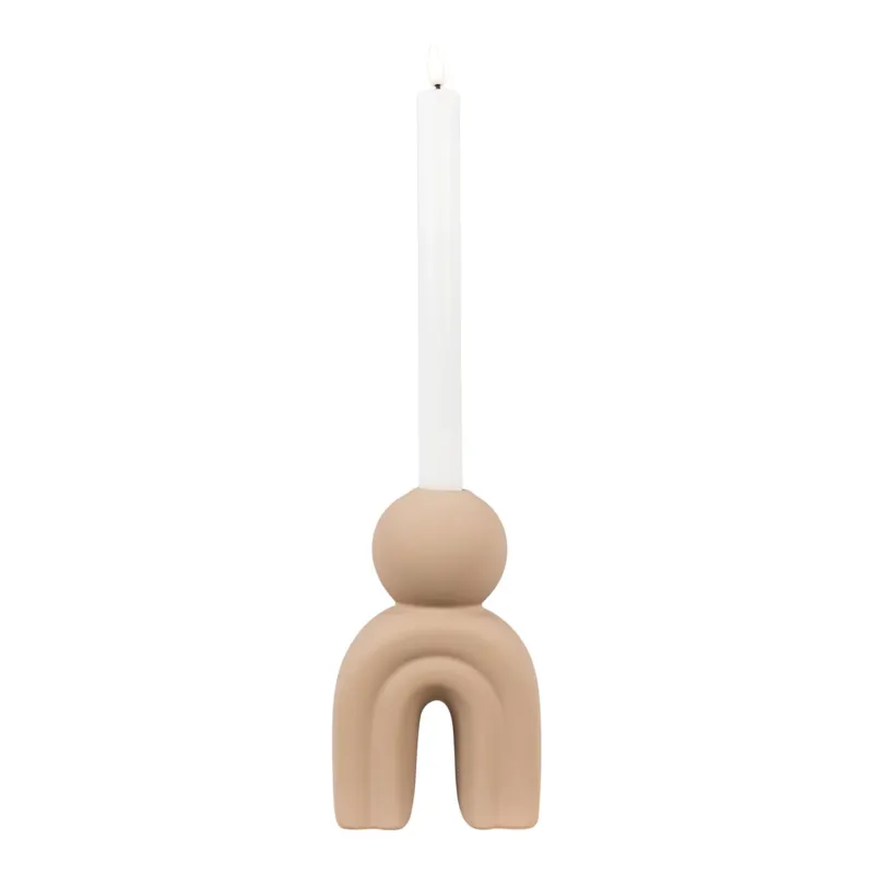 Kerzenständer – Braunes Steinzeug, skulpturale Bogenform, 17 cm hoch - Candle Holder | House Nordic