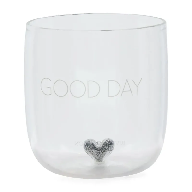 Wasserglas transparent, mundgeblasen mit Herz und Silberglitzer – Good Day (T11, G55) | Rivièra Maison - Esszett Luxury | Stilvolles Wohnen mit Charakter