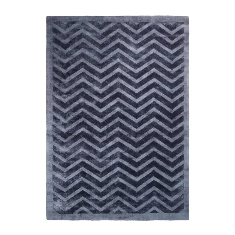 Teppich – Zickzackmuster, Viskosematerial, Marineblau, 120 x 170 cm - Luxury 410 | Kayoom
