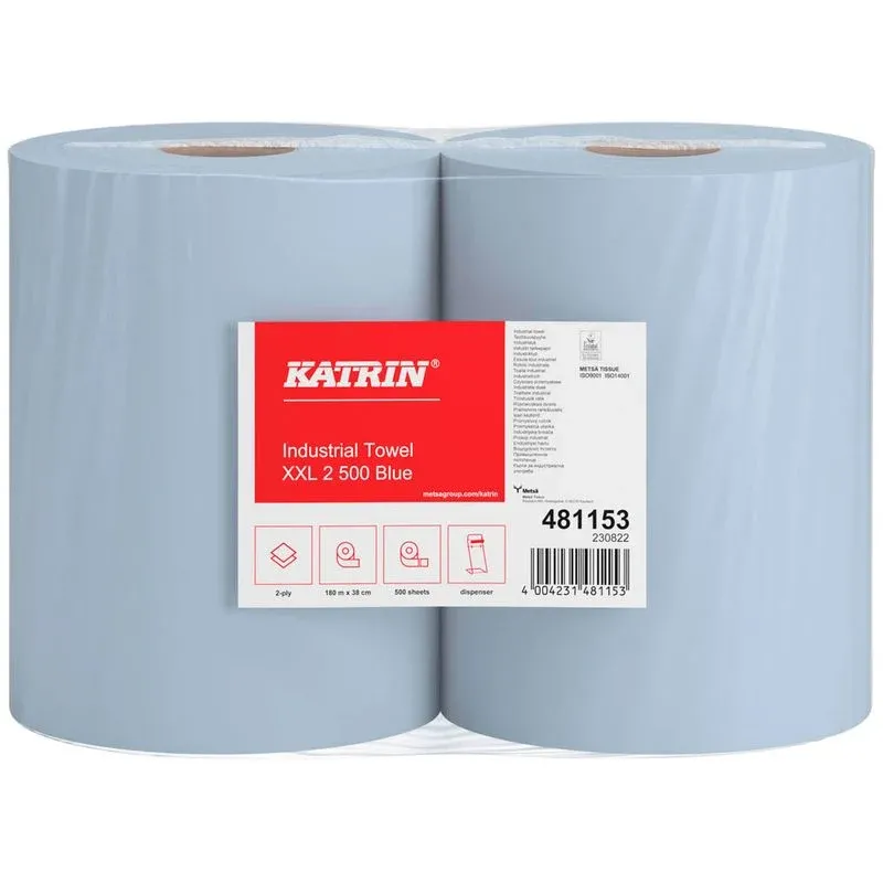 2 KATRIN Putztuchrollen XXL 2 500 Blue 2-lagig blau, 500 Blätter