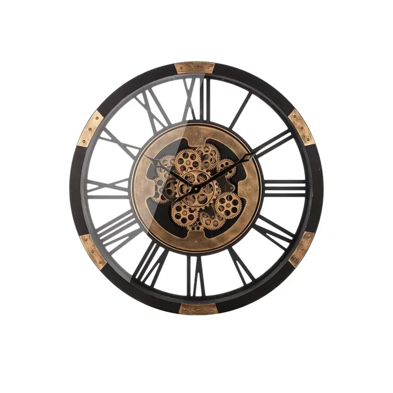 Wanduhr – Goldene Zahnräder, Schwarzes Gehäuse, Runde Form - Setoria | Gilde