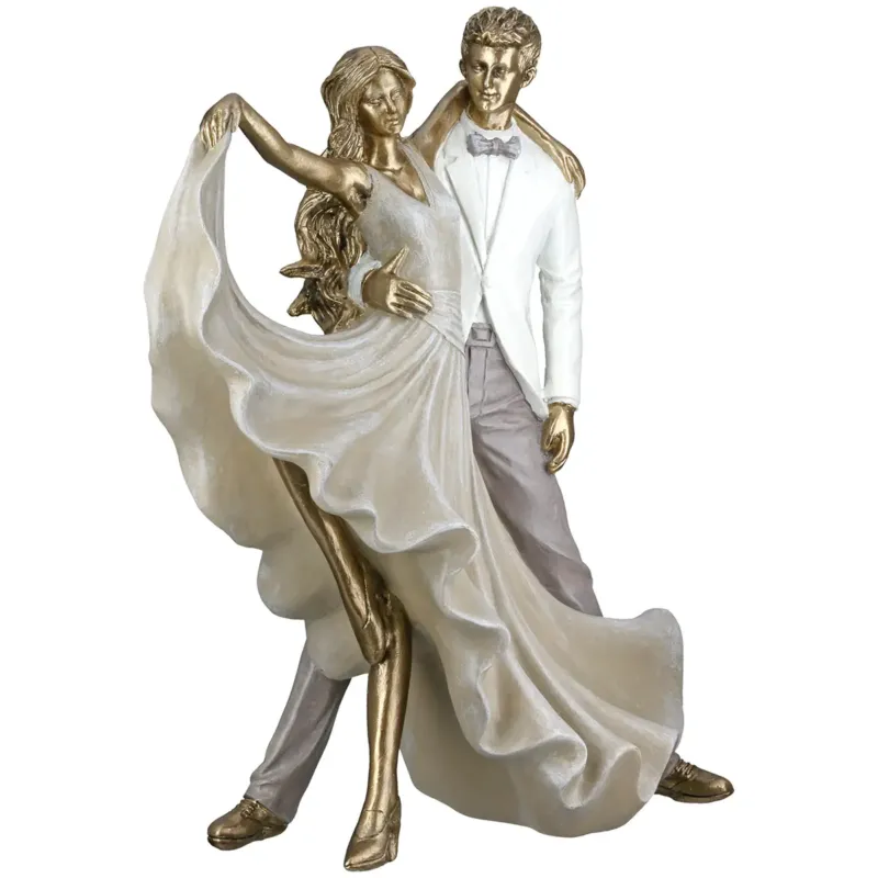 Dekofigur – Goldene Metalloptik, Tanzende Form, Weiße Akzente, Höhe 29,5 cm - Salsa | Gilde
