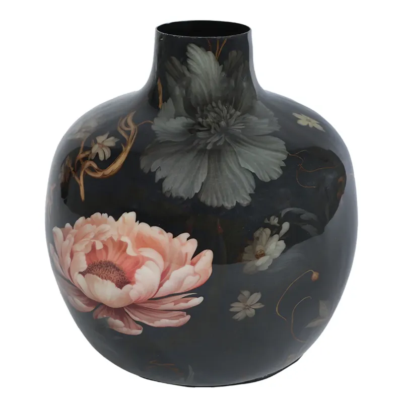 Dekovase Schwarz Floral Metall 18 cm Vase Blumenvase