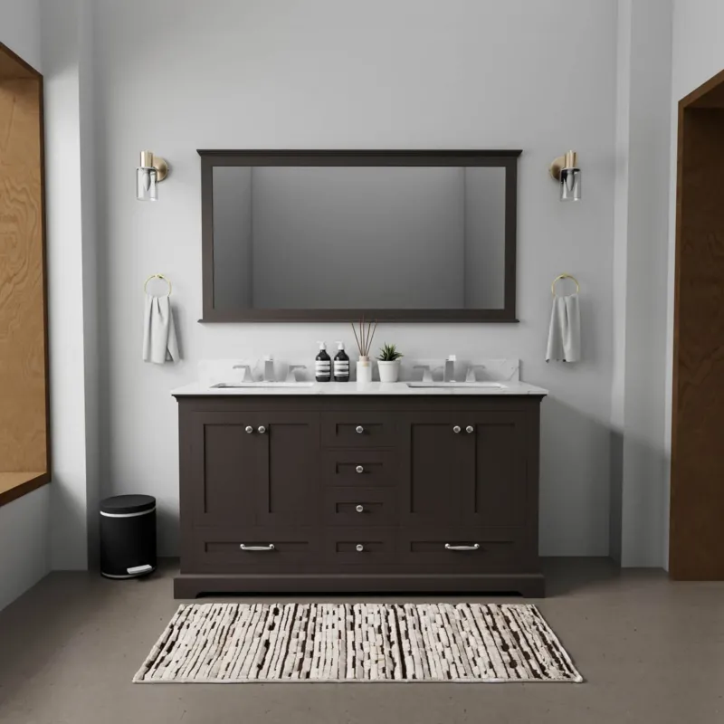 60 in Minimalist Design Espresso Double Sink Bathroom Vanity