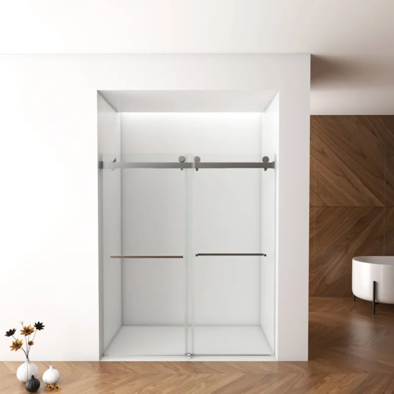 60 in x 70 in Brushed Nickel Shower Door with Laminated Tempered Safety Glass