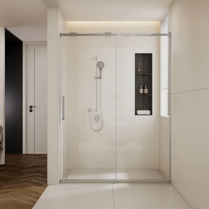 60 in x 74 in Brushed Nickel Single Sliding Glass Shower Door
