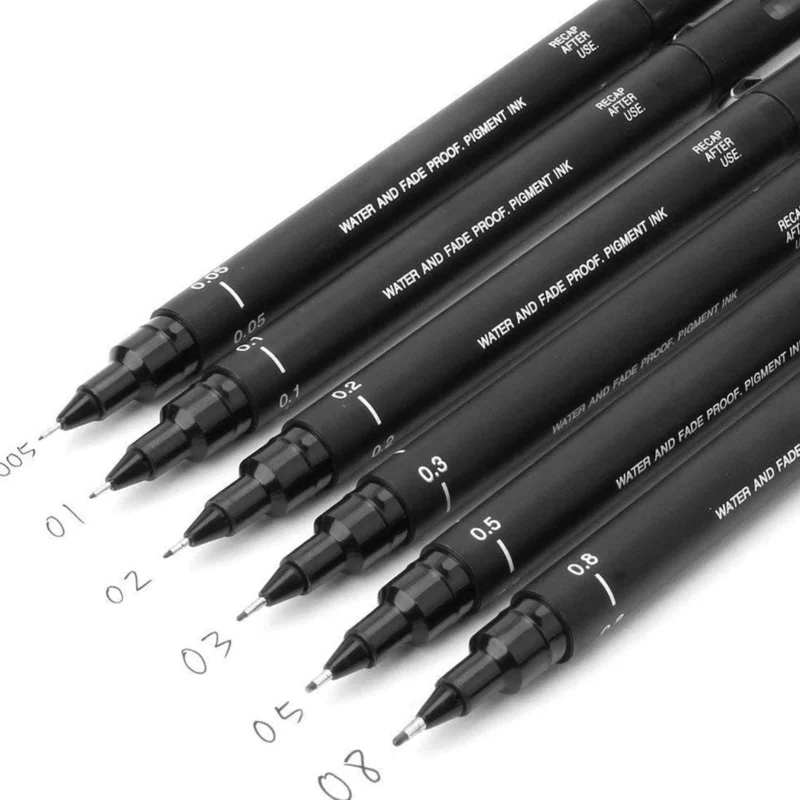Uni Pin Drawing Technical Fineliner Pens 6 Assorted Tips Black Ink