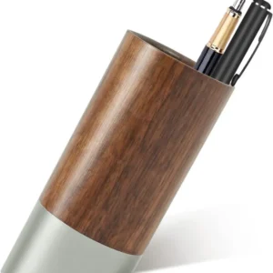 Modern Art Stainless Steel and Walnut Wood Pen Holder