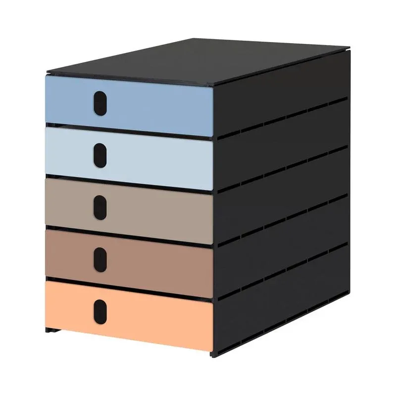 styro Schubladenbox styroval pro Emotions Beach blau, braun, orange 14-8000.BE, DIN C4 mit 5 Schubladen