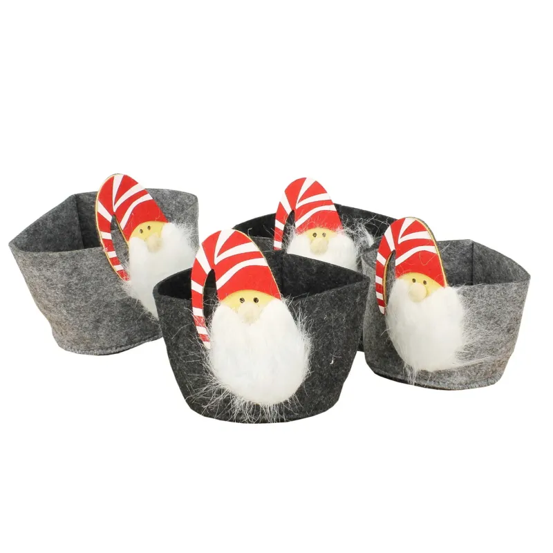 4er Set Geschenkkorb Filz Nikolaus Hellgrau