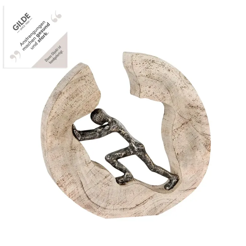 Skulptur – Kraftvolle Symbolik, Runde Formgebung, Bronzeakzente, 29 cm - Pushing | Gilde