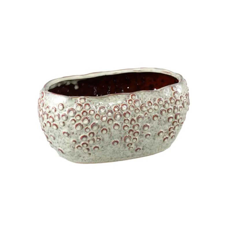 Topf – Ovale Form, Porzellan-Keramik, Schuppenmuster Design, Creme, Niedrig – Avis | PTMD