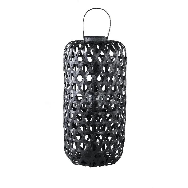 Laterne – Rundes Bambus Design, Glas Einsatz, Schwarzer Farbton, L – Mayita | PTMD