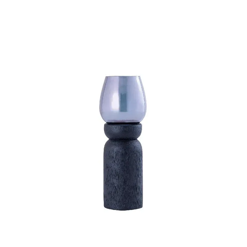 Windlicht – Modernes Design, Quadratische Form, Mangoholz Glas Material, Schwarz, S – Qez | PTMD