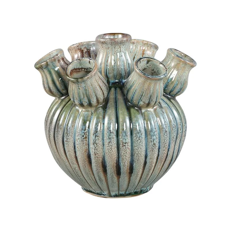 Vase – Geriffeltes Design, Keramik Material, Türkis Farbe, XS – Nolou | PTMD