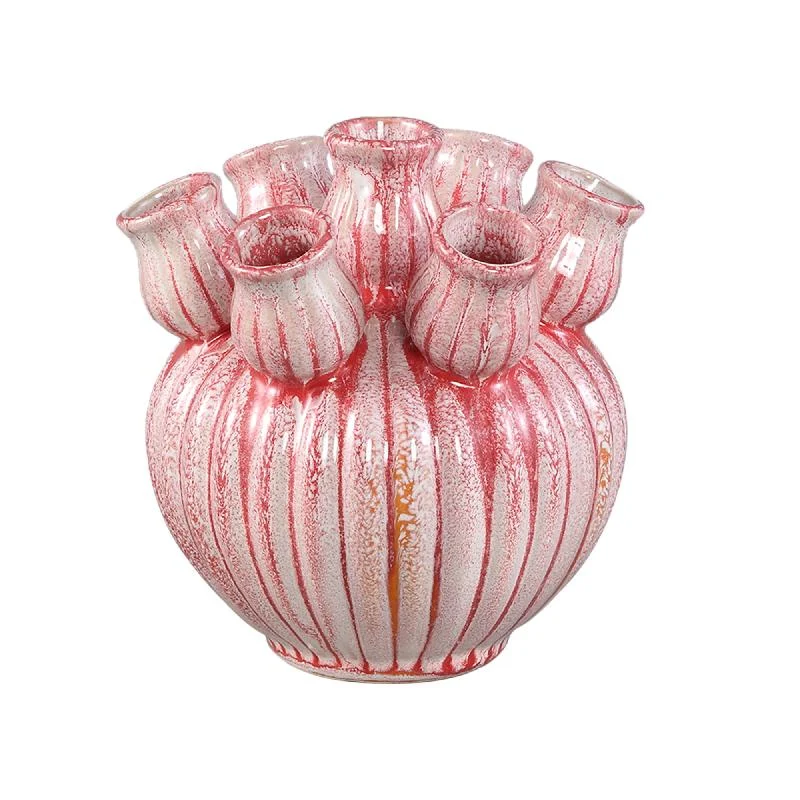 Vase – Geriffeltes Design, Keramik Material, Rosa Farbe, XS – Nolou | PTMD
