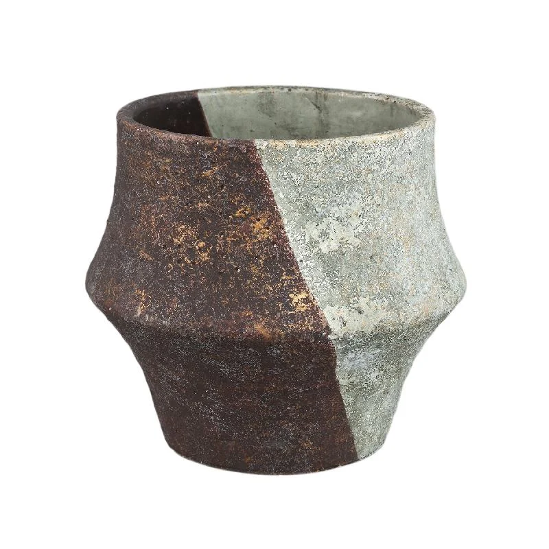 Blumentopf - Runder Zement, Untertassenform, Graubraune Zweifarbigkeit, L – Husna | PTMD