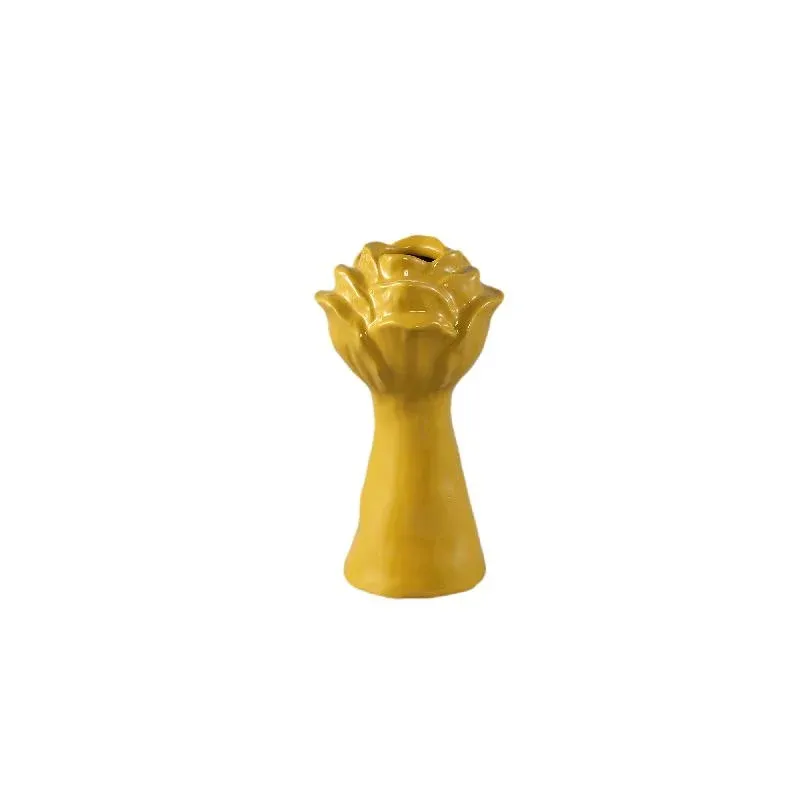 Vase – Keramikmaterial, Blumenform Design, Gelbe Farbe, S – Minerva | PTMD