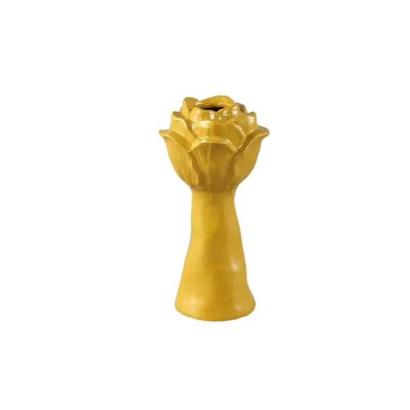 Vase – Keramikmaterial, Blumenform Design, Gelbe Farbe, M – Minerva | PTMD