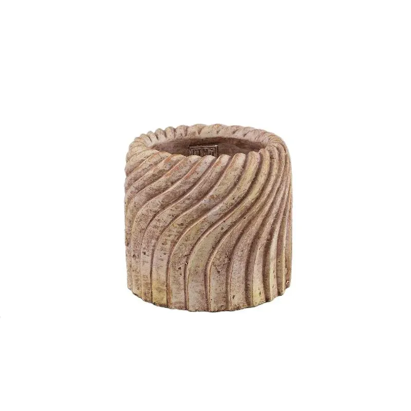 Blumentopf - Runder Zement, Wellenlinienmuster, Beige, M – Tiera | PTMD